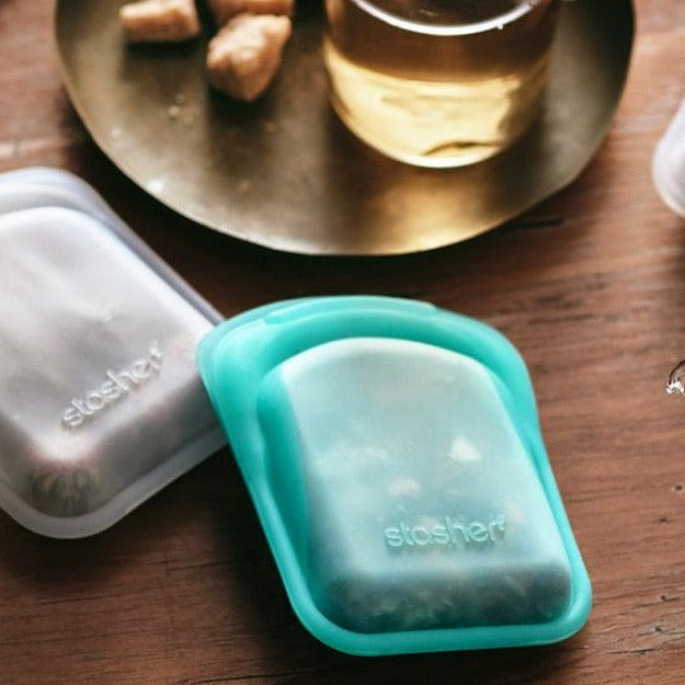 Stasher Bag: Pocket, Clear & Aqua, 2 Pack, 4 oz